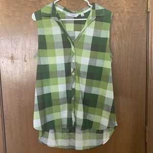 L Plaid Green Sleeveless Shirt